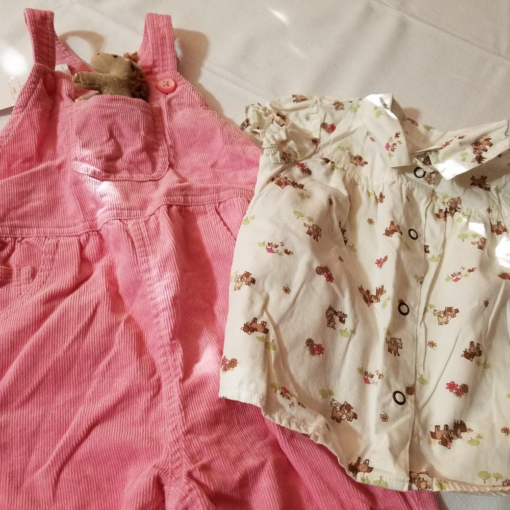 Gymboree Outlet NWT 12-18 month Pony Ranch Overalls, GUC-play shirt, retail head